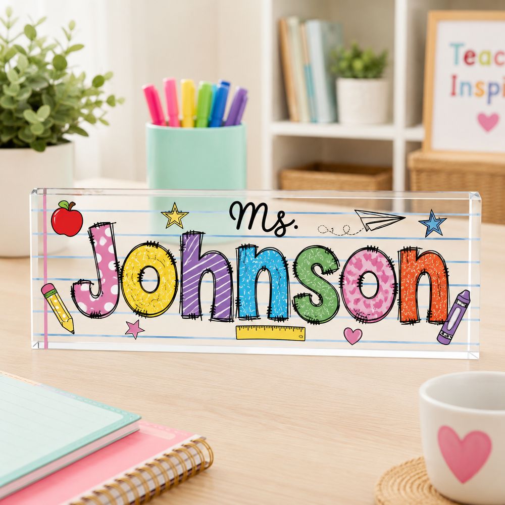 Personalized Teacher Name Plate, Custom Teacher Appreciation Gifts, Teacher Name Desk Plaque, Teacher Acrylic Block, New Teacher Gift - Style 4