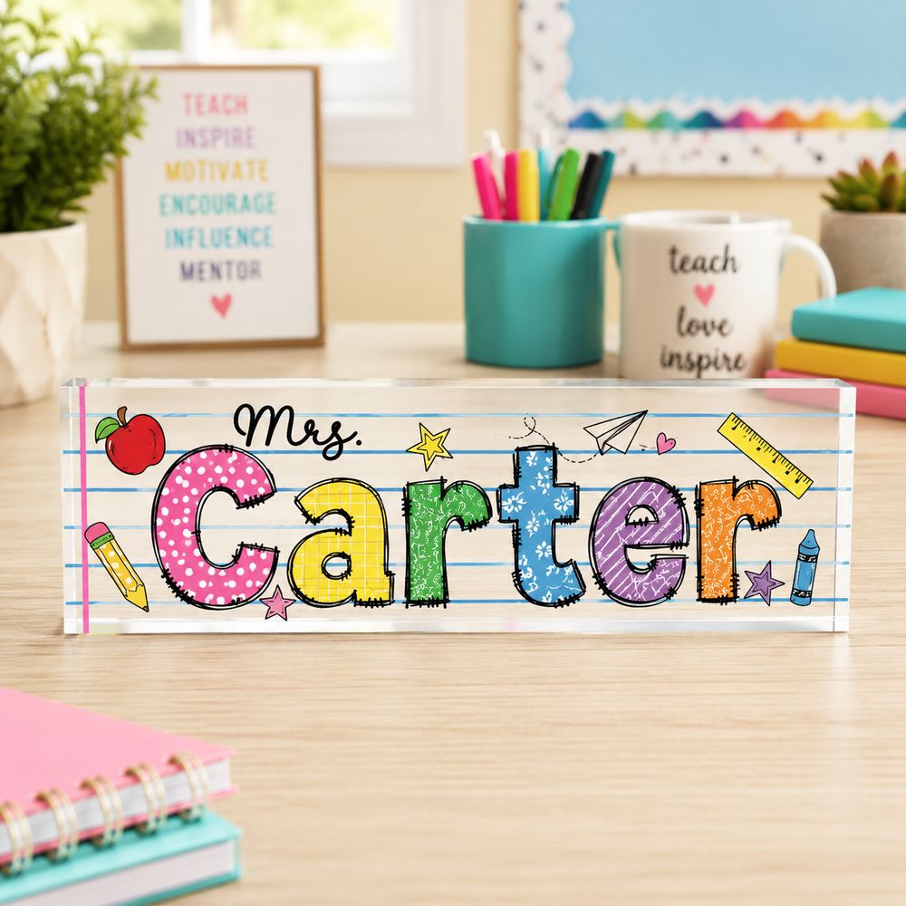 Personalized Teacher Name Plate, Custom Teacher Appreciation Gifts, Teacher Name Desk Plaque, Teacher Acrylic Block, New Teacher Gift - Style 5
