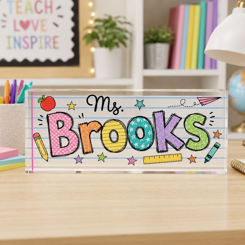 Personalized Teacher Name Plate, Custom Teacher Appreciation Gifts, Teacher Name Desk Plaque, Teacher Acrylic Block, New Teacher Gift - Style 6