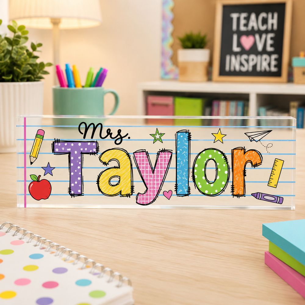 Personalized Teacher Name Plate, Custom Teacher Appreciation Gifts, Teacher Name Desk Plaque, Teacher Acrylic Block, New Teacher Gift - Style 7