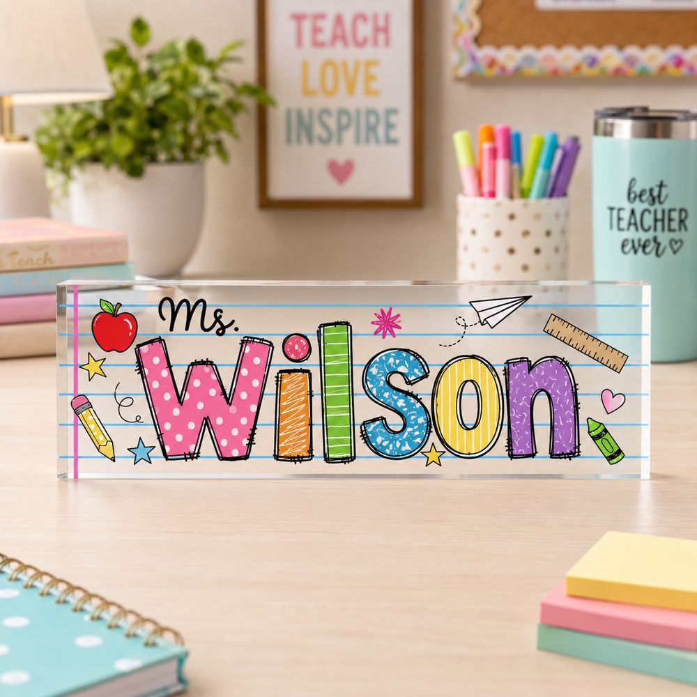 Personalized Teacher Name Plate, Custom Teacher Appreciation Gifts, Teacher Name Desk Plaque, Teacher Acrylic Block, New Teacher Gift - Style 8