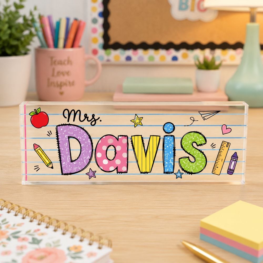 Personalized Teacher Name Plate, Custom Teacher Appreciation Gifts, Teacher Name Desk Plaque, Teacher Acrylic Block, New Teacher Gift - Style 9