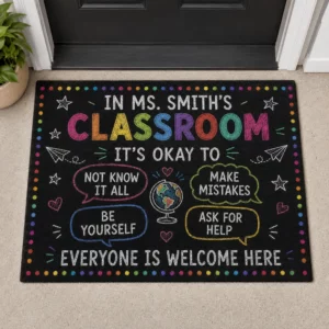 Personalized Welcome Classroom Doormat, Custom Teacher Name Crayon Welcome Mat, Back To School Door Decor Gift - Style 1