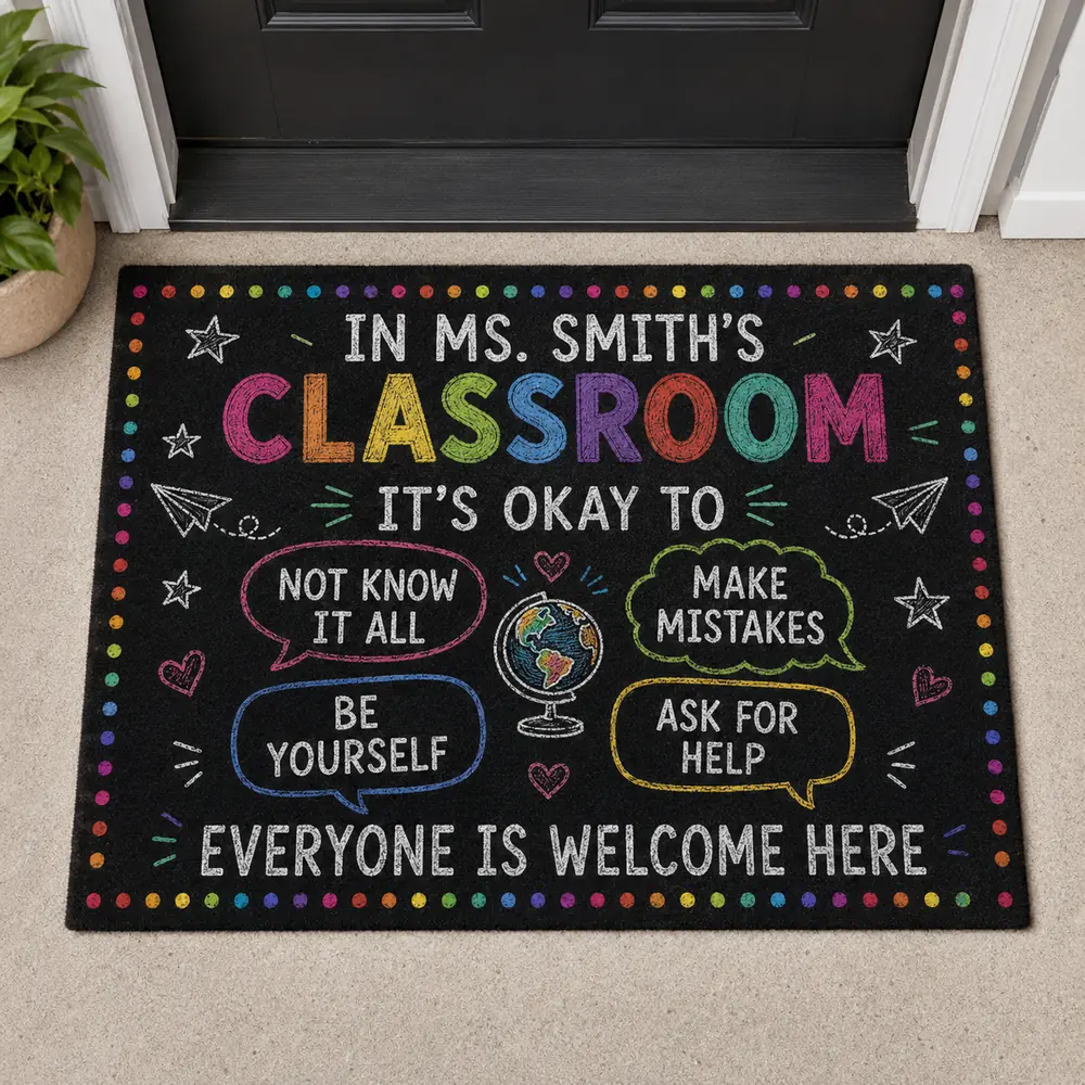Personalized Welcome Classroom Doormat, Custom Teacher Name Crayon Welcome Mat, Back To School Door Decor Gift - Style 1
