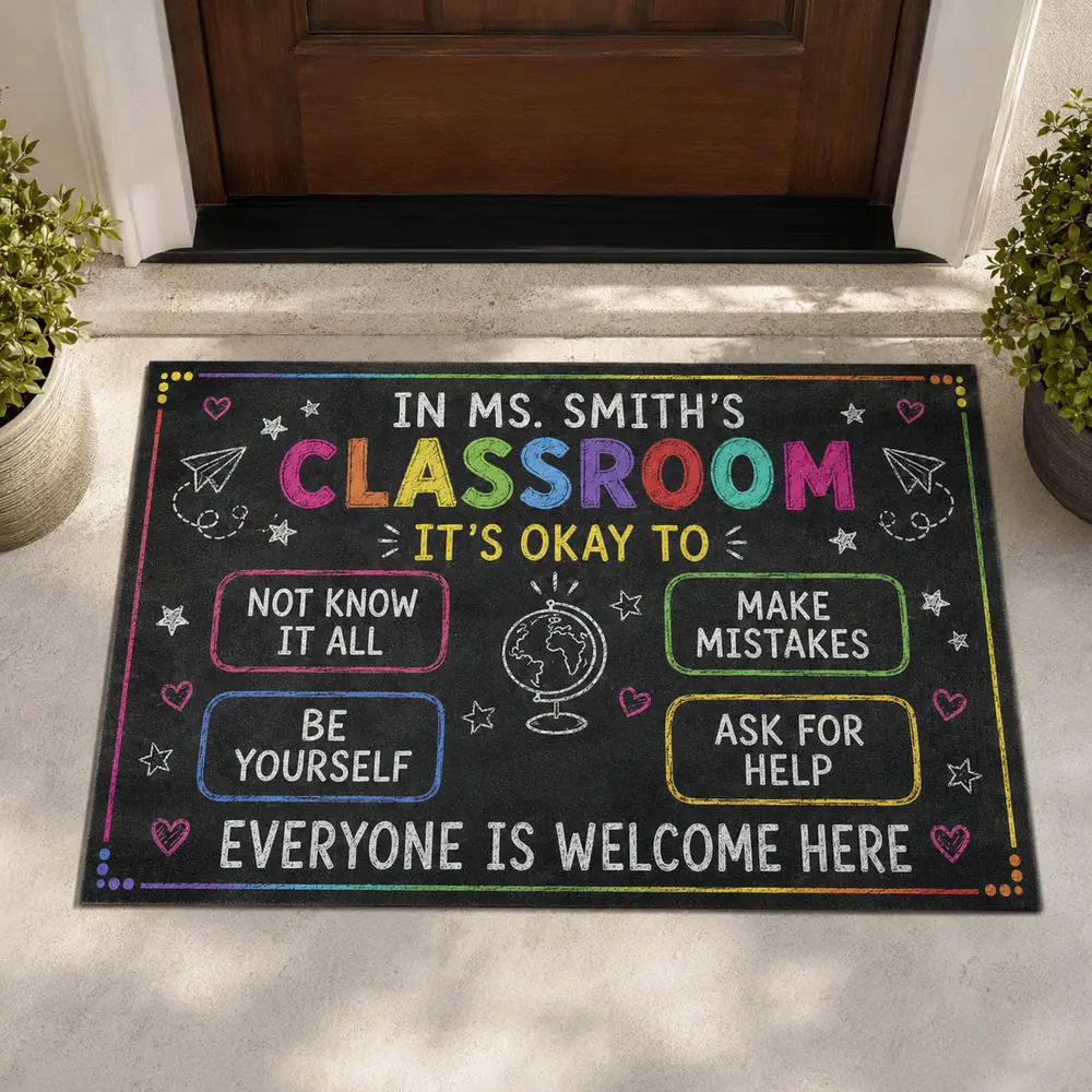 Personalized Welcome Classroom Doormat, Custom Teacher Name Crayon Welcome Mat, Back To School Door Decor Gift - Style 10