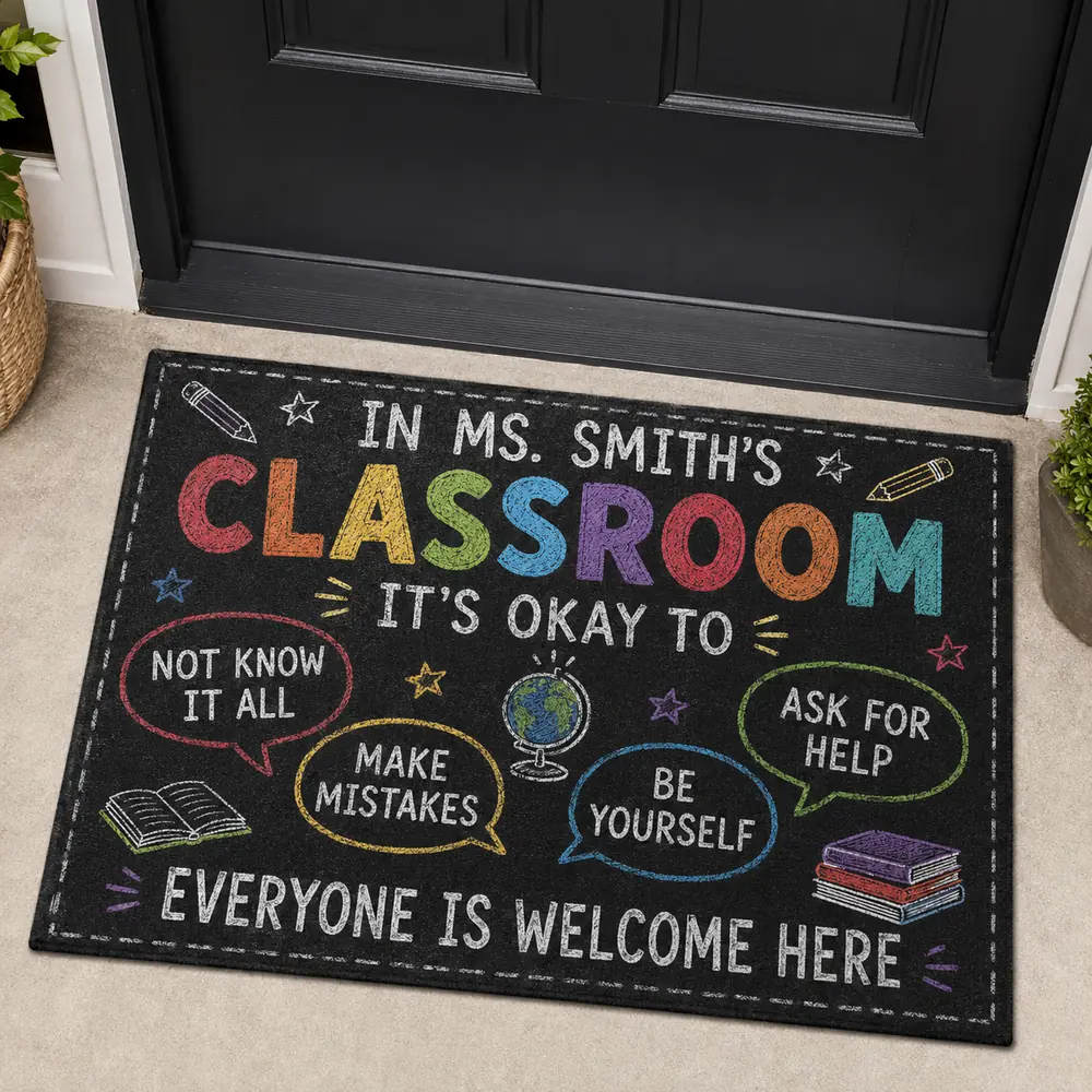 Personalized Welcome Classroom Doormat, Custom Teacher Name Crayon Welcome Mat, Back To School Door Decor Gift - Style 2
