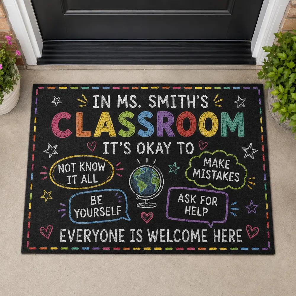 Personalized Welcome Classroom Doormat, Custom Teacher Name Crayon Welcome Mat, Back To School Door Decor Gift - Style 3