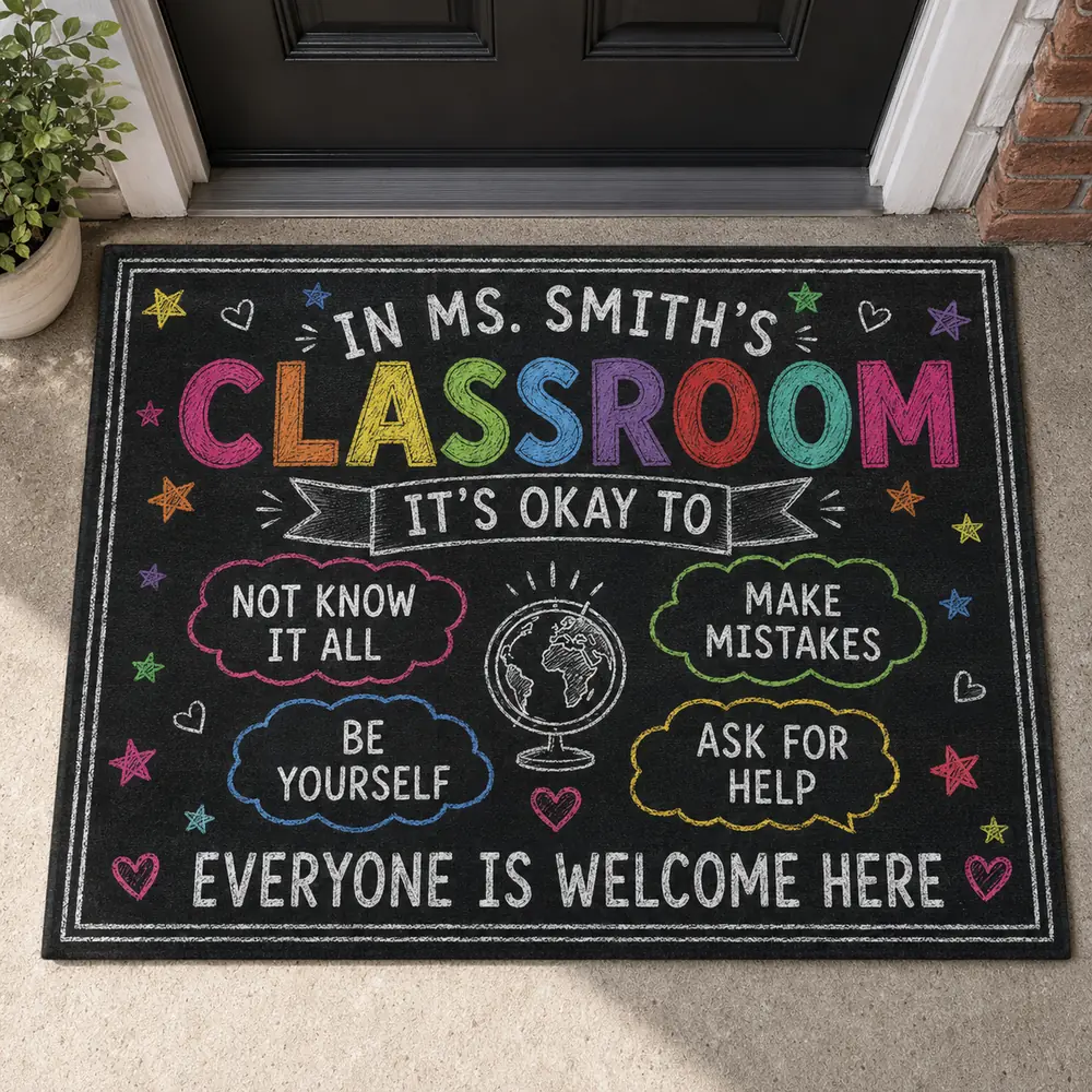 Personalized Welcome Classroom Doormat, Custom Teacher Name Crayon Welcome Mat, Back To School Door Decor Gift - Style 5