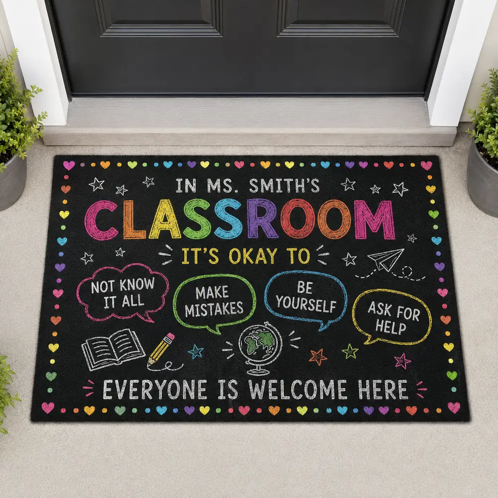 Personalized Welcome Classroom Doormat, Custom Teacher Name Crayon Welcome Mat, Back To School Door Decor Gift - Style 6