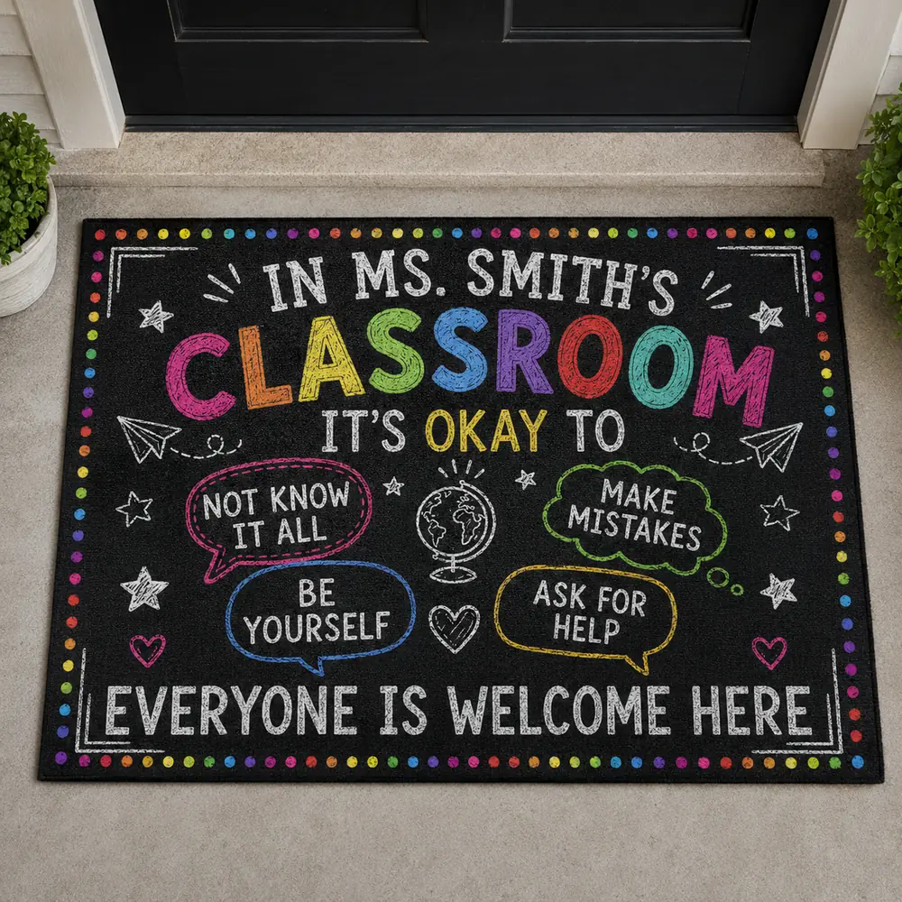 Personalized Welcome Classroom Doormat, Custom Teacher Name Crayon Welcome Mat, Back To School Door Decor Gift - Style 7