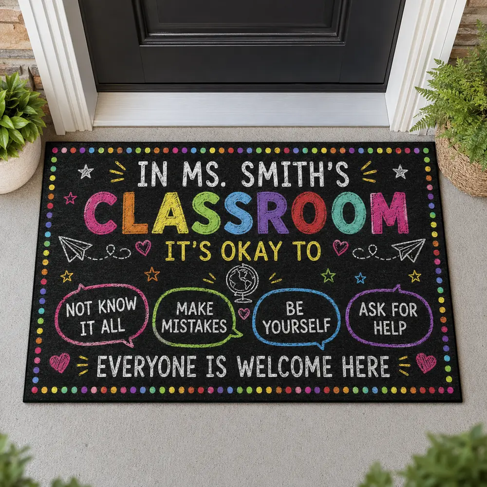 Personalized Welcome Classroom Doormat, Custom Teacher Name Crayon Welcome Mat, Back To School Door Decor Gift - Style 8