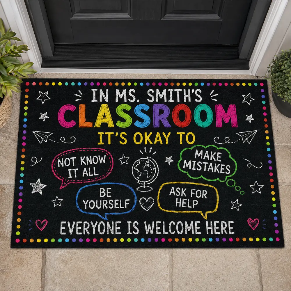 Personalized Welcome Classroom Doormat, Custom Teacher Name Crayon Welcome Mat, Back To School Door Decor Gift - Style 9