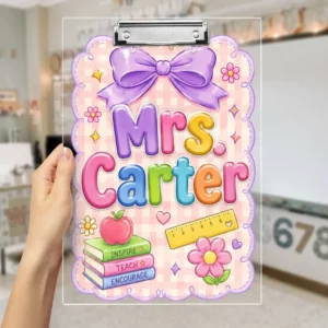 Preppy Teacher Clipboard, Custom Teacher Name Clipboard, Teacher Appreciation Gift, Back To School Gift, First Day Of School Teacher Gift - Style 2