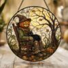 Pumpkin Head Scarecrow Black Cat Stained Glass Suncatcher Halloween Window Gift Decor - Style 1