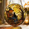 Pumpkin Head Scarecrow Black Cat Stained Glass Suncatcher Halloween Window Gift Decor - Style 10