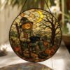 Pumpkin Head Scarecrow Black Cat Stained Glass Suncatcher Halloween Window Gift Decor - Style 3