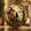 Pumpkin Head Scarecrow Black Cat Stained Glass Suncatcher Halloween Window Gift Decor - Style 4
