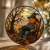 Pumpkin Head Scarecrow Black Cat Stained Glass Suncatcher Halloween Window Gift Decor - Style 5