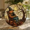 Pumpkin Head Scarecrow Black Cat Stained Glass Suncatcher Halloween Window Gift Decor - Style 7