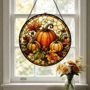 Pumpkin Stained Glass Art Suncatcher, Window Sun Catcher Wall Hanging, Halloween Home Decor - Style 2