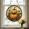 Pumpkin Stained Glass Art Suncatcher, Window Sun Catcher Wall Hanging, Halloween Home Decor - Style 5