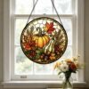 Pumpkin Stained Glass Art Suncatcher, Window Sun Catcher Wall Hanging, Halloween Home Decor - Style 7