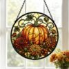 Pumpkin Stained Glass Art Suncatcher, Window Sun Catcher Wall Hanging, Halloween Home Decor - Style 8
