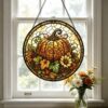 Pumpkin Stained Glass Art Suncatcher, Window Sun Catcher Wall Hanging, Halloween Home Decor - Style 9