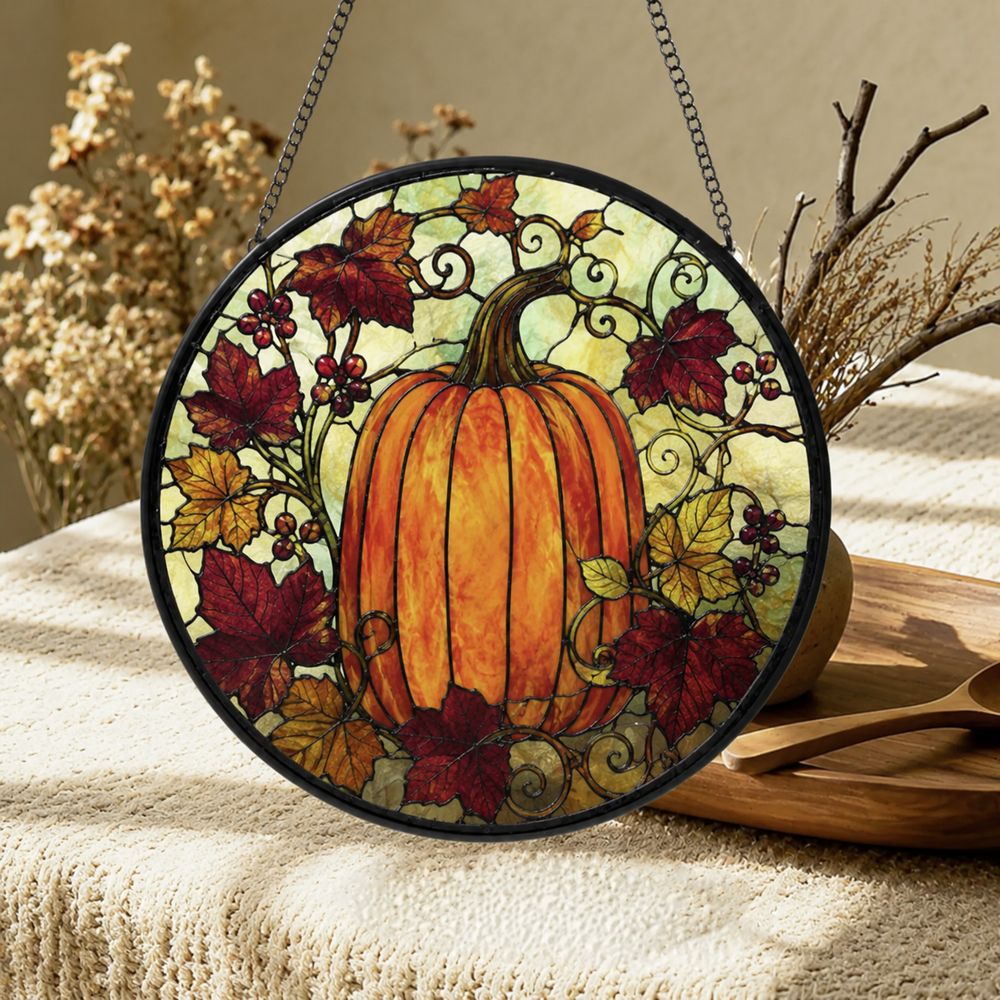 Pumpkin Stained Glass Suncatcher, Halloween Suncatcher,Fall Window Hanging Decor,Autumn Leaves Sun Catcher,Rustic Harvest,Thanksgiving - Style 3