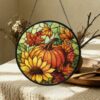 Pumpkin Stained Glass Suncatcher, Halloween Suncatcher,Fall Window Hanging Decor,Autumn Leaves Sun Catcher,Rustic Harvest,Thanksgiving - Style 5