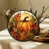 Pumpkin Stained Glass Suncatcher, Halloween Suncatcher,Fall Window Hanging Decor,Autumn Leaves Sun Catcher,Rustic Harvest,Thanksgiving - Style 9