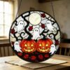 Round Stained Glass Pumpkin Ghost Suncatcher, Halloween Window Decoration, Gothic Fall Decor - Style 2