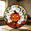 Round Stained Glass Pumpkin Ghost Suncatcher, Halloween Window Decoration, Gothic Fall Decor - Style 3