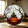 Round Stained Glass Pumpkin Ghost Suncatcher, Halloween Window Decoration, Gothic Fall Decor - Style 4