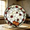 Round Stained Glass Pumpkin Ghost Suncatcher, Halloween Window Decoration, Gothic Fall Decor - Style 5