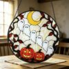 Round Stained Glass Pumpkin Ghost Suncatcher, Halloween Window Decoration, Gothic Fall Decor - Style 8