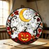 Round Stained Glass Pumpkin Ghost Suncatcher, Halloween Window Decoration, Gothic Fall Decor - Style 9