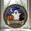Spooky Nights Stained Glass Suncatcher, Halloween Pumpkin Window Hanging Decor, Black Cat Ghost Ornament, October 31 Autumn Gift For Her - Style 2