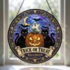 Spooky Nights Stained Glass Suncatcher, Halloween Pumpkin Window Hanging Decor, Black Cat Ghost Ornament, October 31 Autumn Gift For Her - Style 3