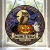Spooky Nights Stained Glass Suncatcher, Halloween Pumpkin Window Hanging Decor, Black Cat Ghost Ornament, October 31 Autumn Gift For Her - Style 4