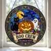 Spooky Nights Stained Glass Suncatcher, Halloween Pumpkin Window Hanging Decor, Black Cat Ghost Ornament, October 31 Autumn Gift For Her - Style 6