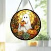 Stained Glass Ghost Pumpkin Window Hanging Decoration, Halloween Spooky Sun Catcher Round Wall Art, Unique Fall Home Decor Gift - Style 6