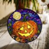Stained Glass Pumpkin Suncatcher Halloween Decor Glass Art Window Hanging Gift For Halloween Lovers - Style 5