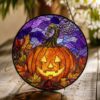 Stained Glass Pumpkin Suncatcher Halloween Decor Glass Art Window Hanging Gift For Halloween Lovers - Style 7