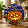 Stained Glass Pumpkin Suncatcher Halloween Decor Glass Art Window Hanging Gift For Halloween Lovers - Style 9
