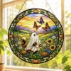 Summerween Ghost Cat Suncatcher, Halloween Tortoiseshell Stained Glass Window Hanging, Butterfly Pumpkin Decor, Spooky Summer Gift - Style 10