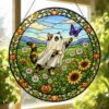 Summerween Ghost Cat Suncatcher, Halloween Tortoiseshell Stained Glass Window Hanging, Butterfly Pumpkin Decor, Spooky Summer Gift - Style 4