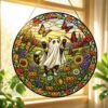Summerween Ghost Cat Suncatcher, Halloween Tortoiseshell Stained Glass Window Hanging, Butterfly Pumpkin Decor, Spooky Summer Gift - Style 5