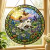 Summerween Ghost Cat Suncatcher, Halloween Tortoiseshell Stained Glass Window Hanging, Butterfly Pumpkin Decor, Spooky Summer Gift - Style 6