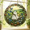 Summerween Ghost Cat Suncatcher, Halloween Tortoiseshell Stained Glass Window Hanging, Butterfly Pumpkin Decor, Spooky Summer Gift - Style 7